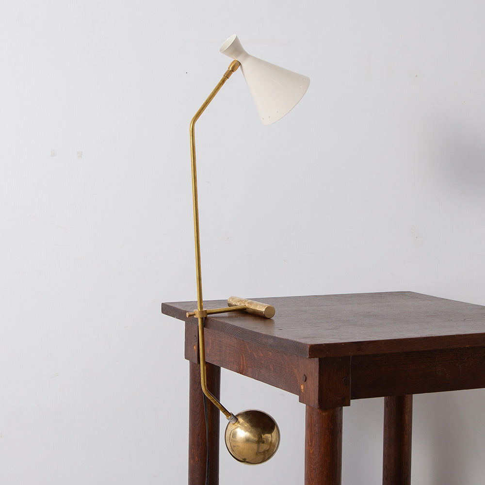 Mid-Century Modern Italian Stilnovo Style Adjustable Desk Lamp in Brass and White 24101516