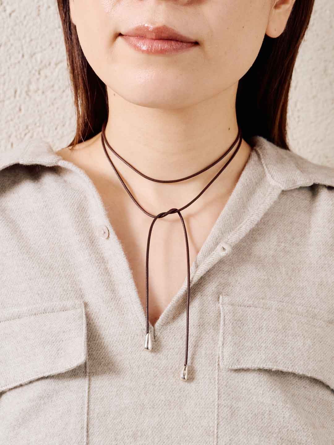 Elegant Shoelace Choker, Brown Vegan Leather