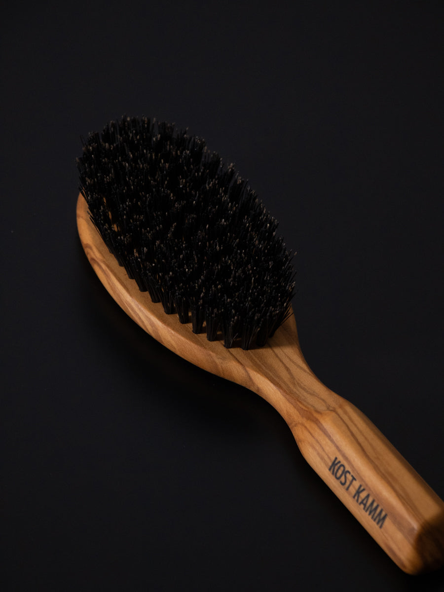 Olive Wood  Hair care brush Oval shape  Black boar bristle 7 rows / 17cm
