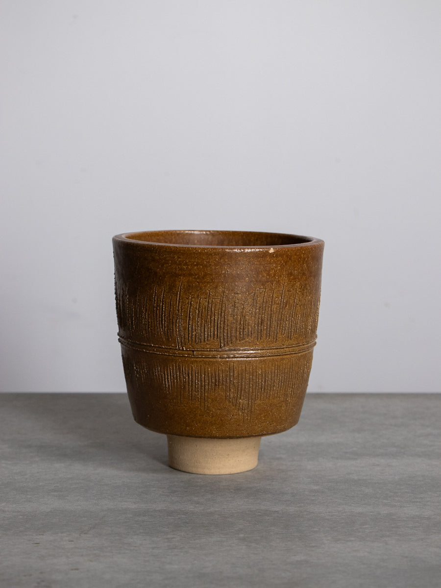 茶釉鉢型いけばな花器