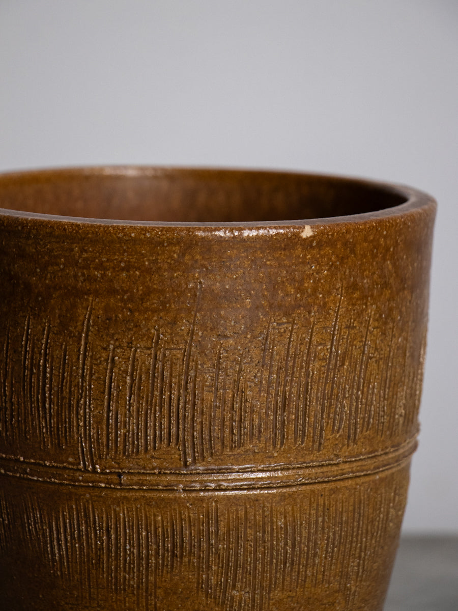 茶釉鉢型いけばな花器