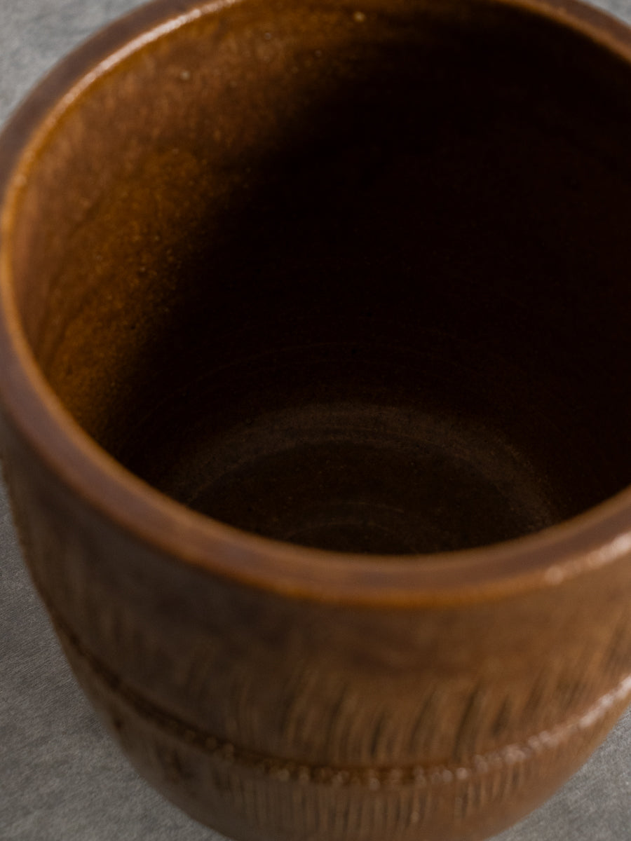 茶釉鉢型いけばな花器